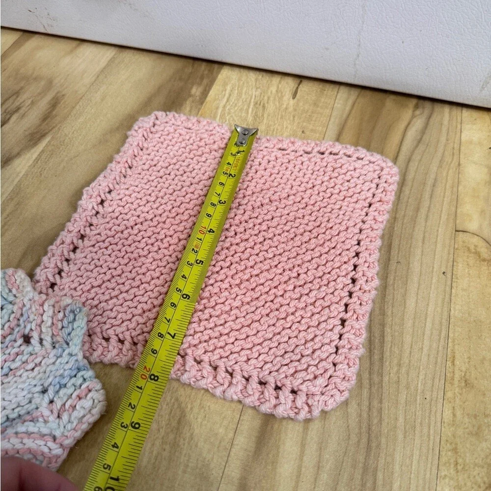Handmade Pink and Multicolor Knit Dishcloth Set